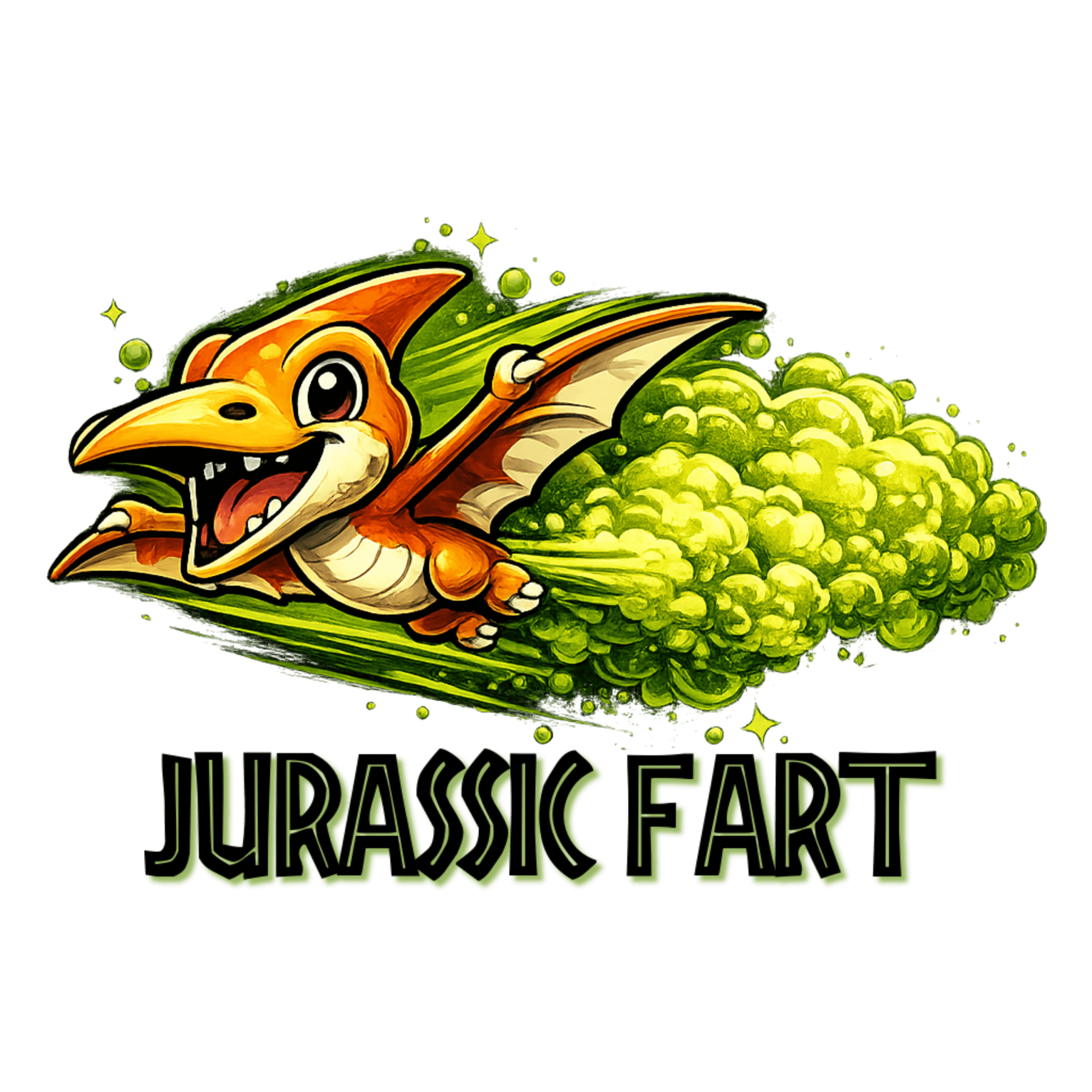 cartoon pterodactyl powered by a fart